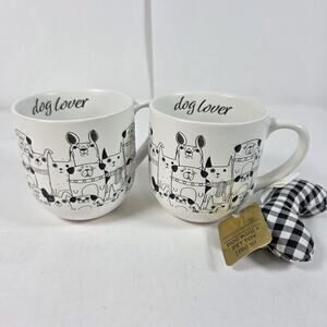 Set of 2Black White Dog Lover Coffee Tea Mug Cup Comical Dogs Modern Expressions